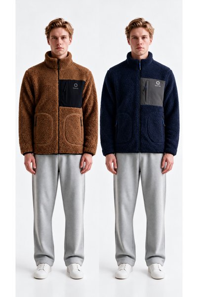 VESTRO Men's Double-Zip Thick Fleece Jacket with Pocket Detail, One-Size-Fits...