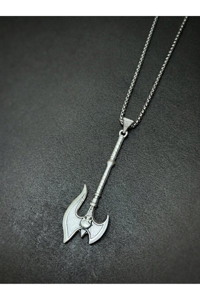 Velcari Steel Chain Men's Necklace Reversible with Wide Axe Design