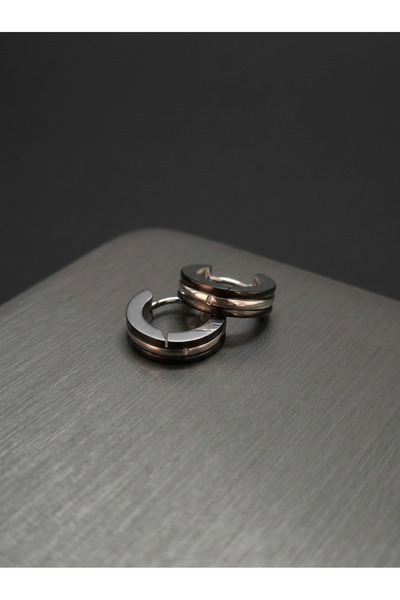 Velcari Steel Earrings for Men: Black and Rose Gold Double-Band Hoop Earrings