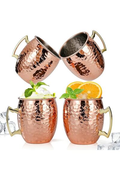 GENERAL Moscow Mule Copper Mugs - Unique HANDCREFTED Gift Set of 4, Hammered ...