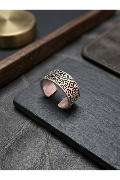 Velcari Adjustable Wide-Band Ring with a Diamond Pattern—Fits Any Finger—Open...
