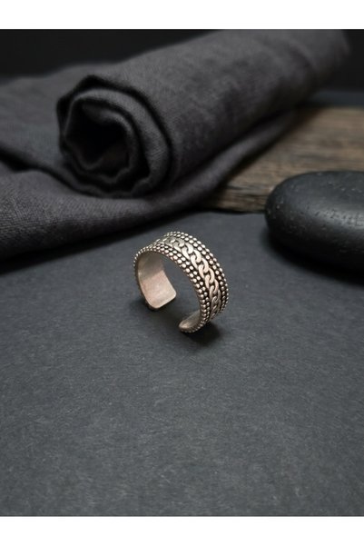 Velcari Adjustable Chain-Link Pattern Double-Band Ring—Open Ring Suitable for...
