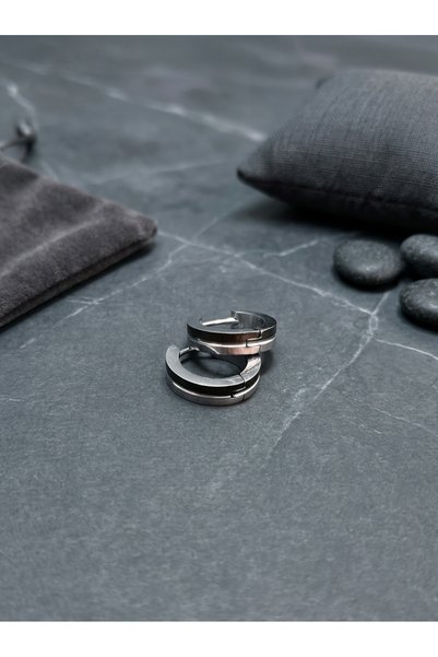 Velcari Men's Steel Earrings: Black and Rose Gold Wide-Band Hoop Earrings