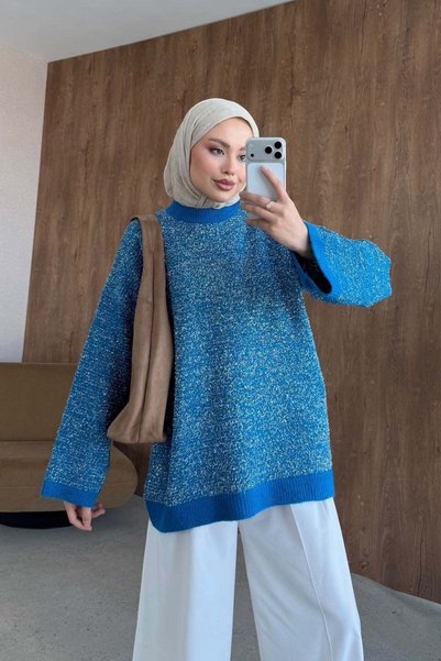 Hazamoda Emerald-Glittery Tunic, Blue
