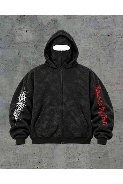 Minga London Gothic Shadow Baskılı Oversize Ninja Yıkamalı Hırka