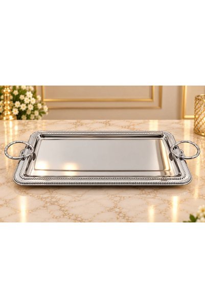 aljahwari Silver Serving Tray with Single Handle Center