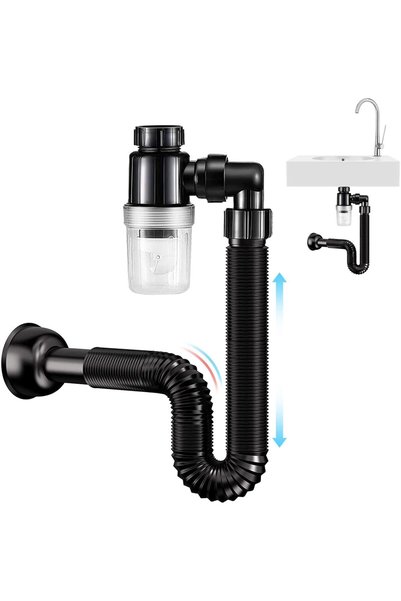 Aputue Bathroom Sink Drain Kit, Black Flexible Expandable P Trap Drain Pipe, ...