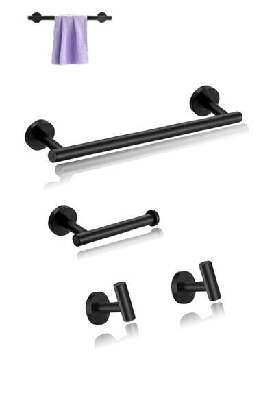 Honwor Matte Black Bathroom Accessories Set, 304 Stainless Steel Towel Rack, ...