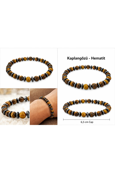 Morlisse Kaplangözü & Hematite Natural Stone Men's Bracelet – Elastic Design