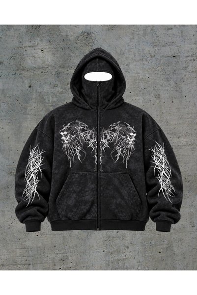 Minga London NoirGothic Printed Oversized Washed Ninja Cardigan