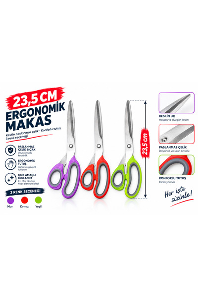TıkTık AL Çelik Terzı Makası Ergonomik Saplı 23.5cm Boy Kumaş, Kağıt ve Karto...