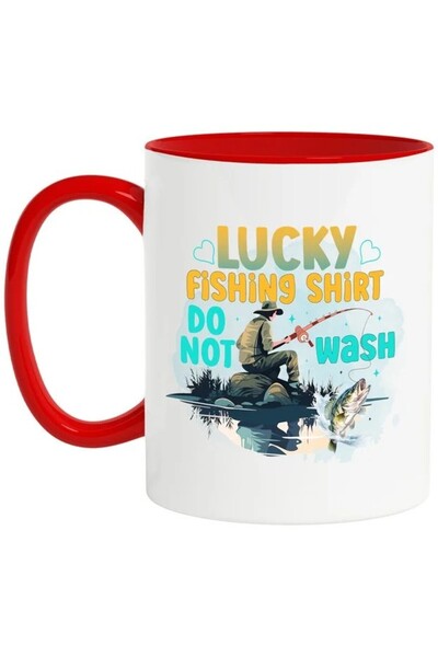 INOVATIX Cana cu un pescar cu mesajul "Lucky fishing shirt, do not wash", ilu...