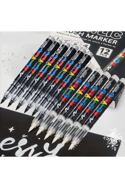 ALMEKAQUZ 12 PCS Paint Pens, Black and White Paint Markers with Soft Brush Ti...