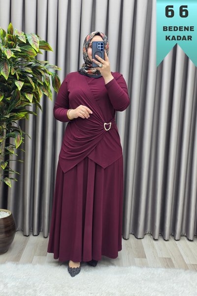 Elmas Tesettür Women's Plus-Size Two-Piece Set with a Sandy Fabric Skirt and ...