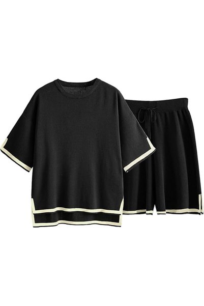 Arabest Women's Knit Pajama Set, 2 Piece, Ribbed Knit, Short Sleeve Pullover ...