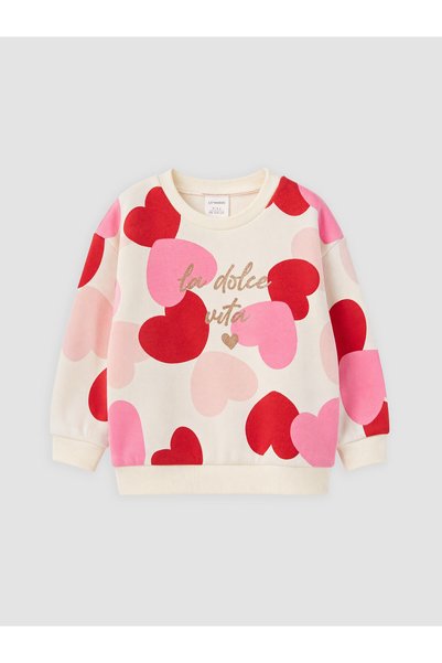 LC Waikiki Alita City Farkıyla Lcw Kids Ecru 3 Thread Raster Printed Girls' S...