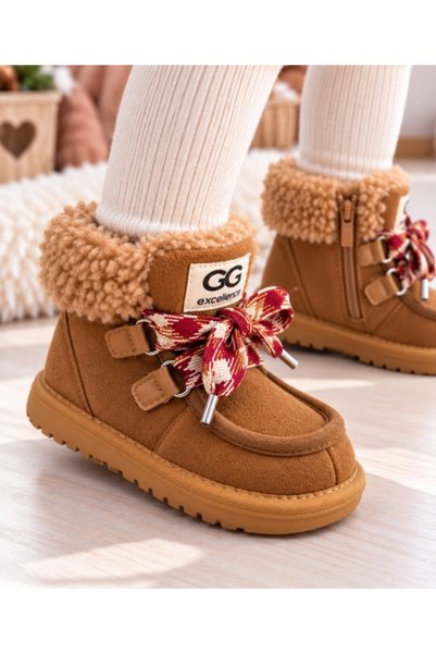 Superbaby Cizme maro cu siret pentru fetite, inchidere cu fermoar, piele ecol...