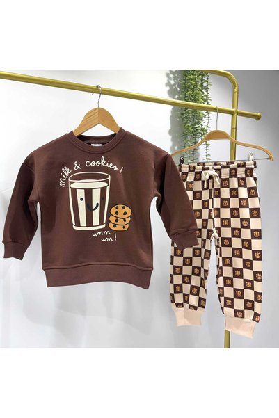 MAMY MILK & COOKIES PRINTED SQUARE-PATTERNED SWEATSUIT—3-PLY, SEAMLESS, UNISE...