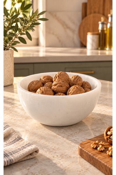 Zeybek Marble Natural Marble Bowl | Decorative Plate | Marble Fruit Serving P...