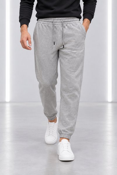 zazzia Men's Gray Regular 3-Ply Brushed Inside Elastic-Waist Sweatpants