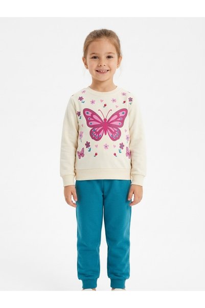 esmababykids Girls' 3-Piece Fleece-Lined Top and Bottom Set with Butterfly Print