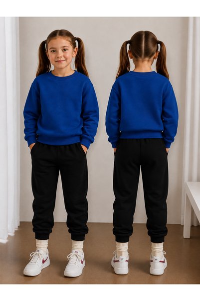 LORVEX Girls' Sweatsuit Set—Unprinted, Crew Neck Sweatshirt Top and Bottom Se...