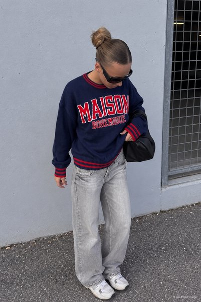 Ortaya Çık Navy Blue Maison Casual Oversized Knit Sweater