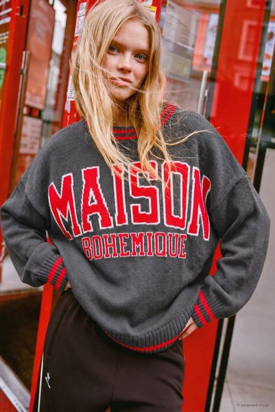 Ortaya Çık Gray Maison Casual Oversized Knit Sweater