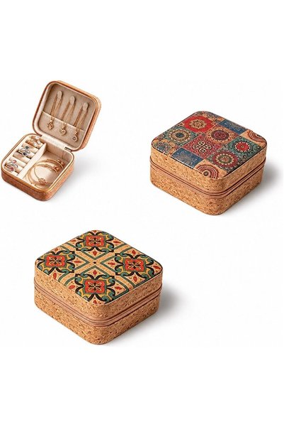 GENERAL Portable Printed Wooden Jewelry Box, Travel Organizer Case for Earrin...