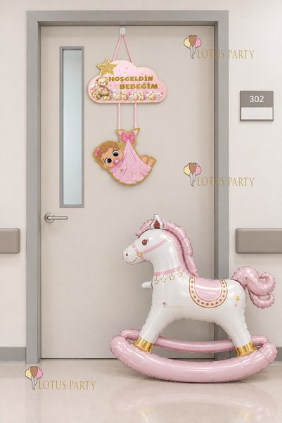 LOTUS PARTY Newborn Hospital Room Decor - "Welcome, Baby" Sign - Large Rockin...