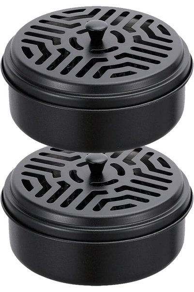 BEETO 2 Pcs Mosquito Coil Holders, Round Incense Holders for Home Camping, Black