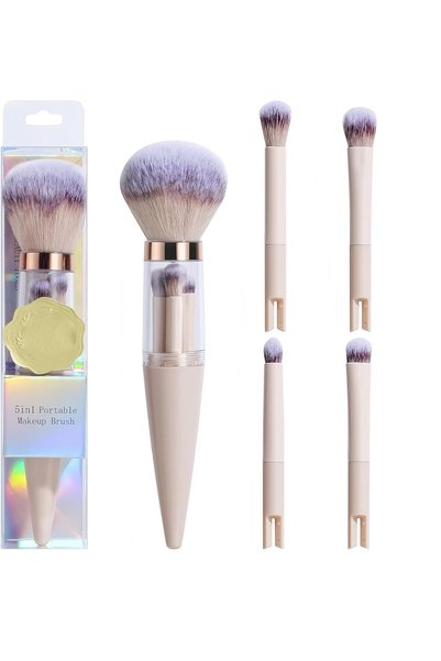 SYOSI 5-in-1 Travel Makeup Brush Set, Portable All-in-One Cosmetic Tool with ...
