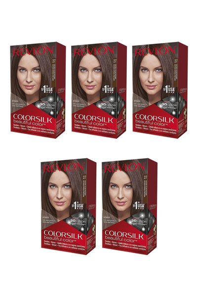 Revlon 5x PACHET Vopsea permanentă de păr fără amoniac COLORSILK 27 maro cald...