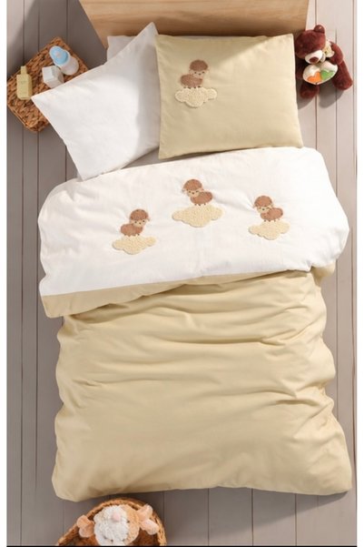 MİLABABY Baby Duvet Cover Set - Lamb Design, 100% Cotton, Embroidered, 4-Piec...