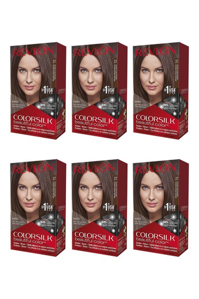 Revlon Pachet 6x Vopsea de păr permanentă fără amoniac COLORSILK 27 maro cald...