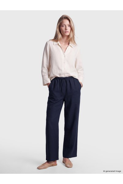 LC Waikiki LCW Vision Navy Blue Linen-Blend Straight-Leg Comfort & Relax Wide...