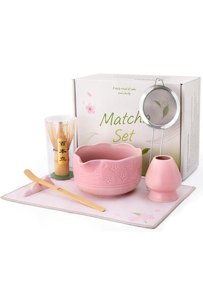 GENERAL Pink Matcha Set, 7pcs Matcha Whisk Set with Matcha Whisk，Matcha Bowl，...
