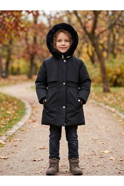 gnygiyim Girls' Puffer Coat with Fur Trim, Removable Hood, Zipper, and Wool L...