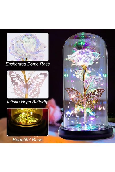 GENERAL Glass Crystal Rose Flower Gifts, LED Artificial Butterfly Colorful Pr...