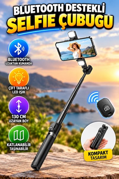 canrodi 130 cm Lighted Tripod Selfie Stick – Bluetooth Remote Control, Foldable