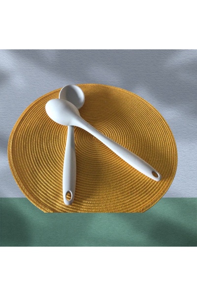 PİNK ROSE Large Cream-White Fire-Resistant Nonstick Silicone Spoon Set (2 Pie...