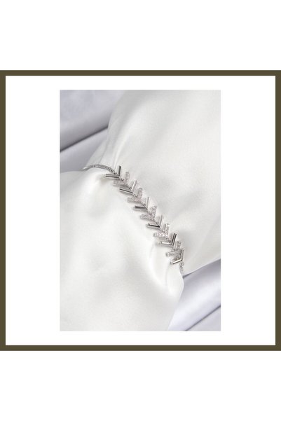northcity n Silver-Colored Women's Bracelet with Rows of Rice-Shaped Zircon S...