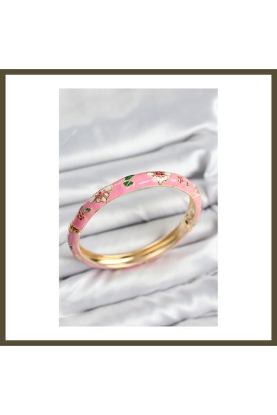 northcity n Enameled Rice Pink Flower Motif Gold Women's Cuff BX