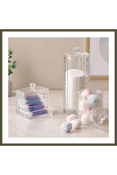 northcity n 3-Piece Mika Crystal Plastic Organizer Set - Cotton Swab Holder, ...