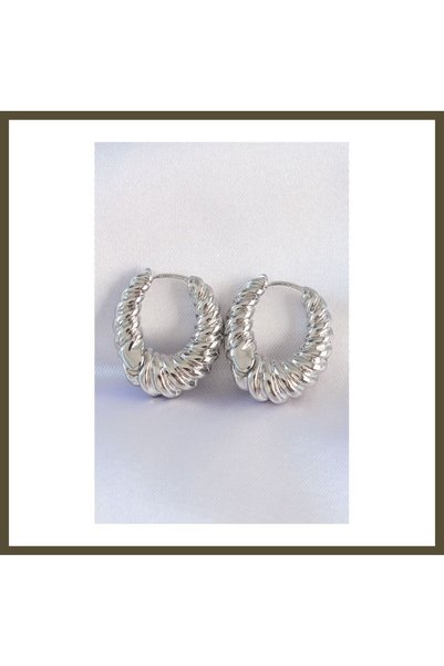 northcity n Silver-Toned Rice-Shaped Earrings with Ridged Details and Curved ...