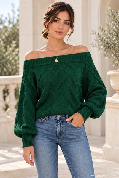 JANES Bluză din tricot pentru femei, cu guler tip Madonna, cu model tricotat ...