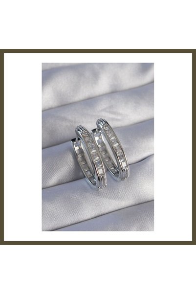northcity n Oval-Shaped Earrings with Silver-Colored Zircon Stones, BX