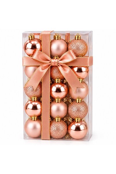 OEM Set de 30 de ornamente de Crăciun aurii roz, diametru 3 cm, finisaj lucio...