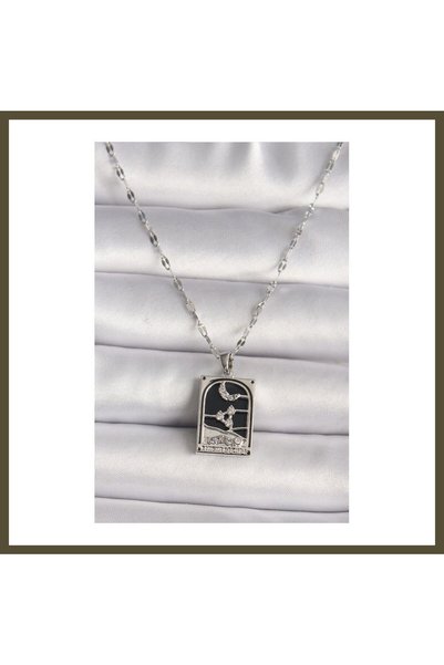 northcity n 316L Steel Silver-Colored Moon-Shaped Necklace with Zircon Stones...