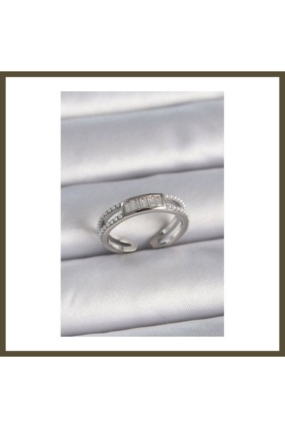 northcity n Silver-Toned Rice-Patterned Adjustable Ring with Rows of Pearls a...